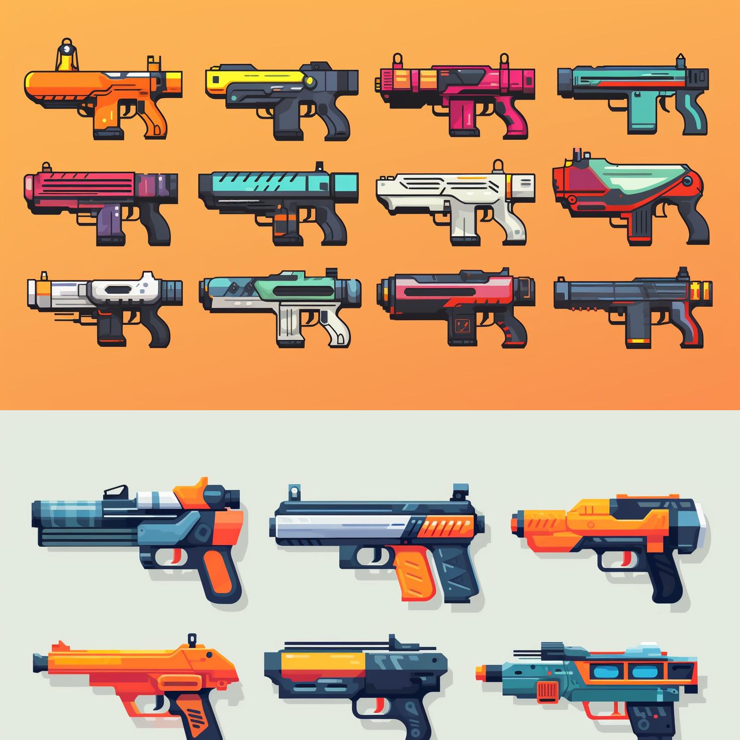 A selection of different Nerf guns
