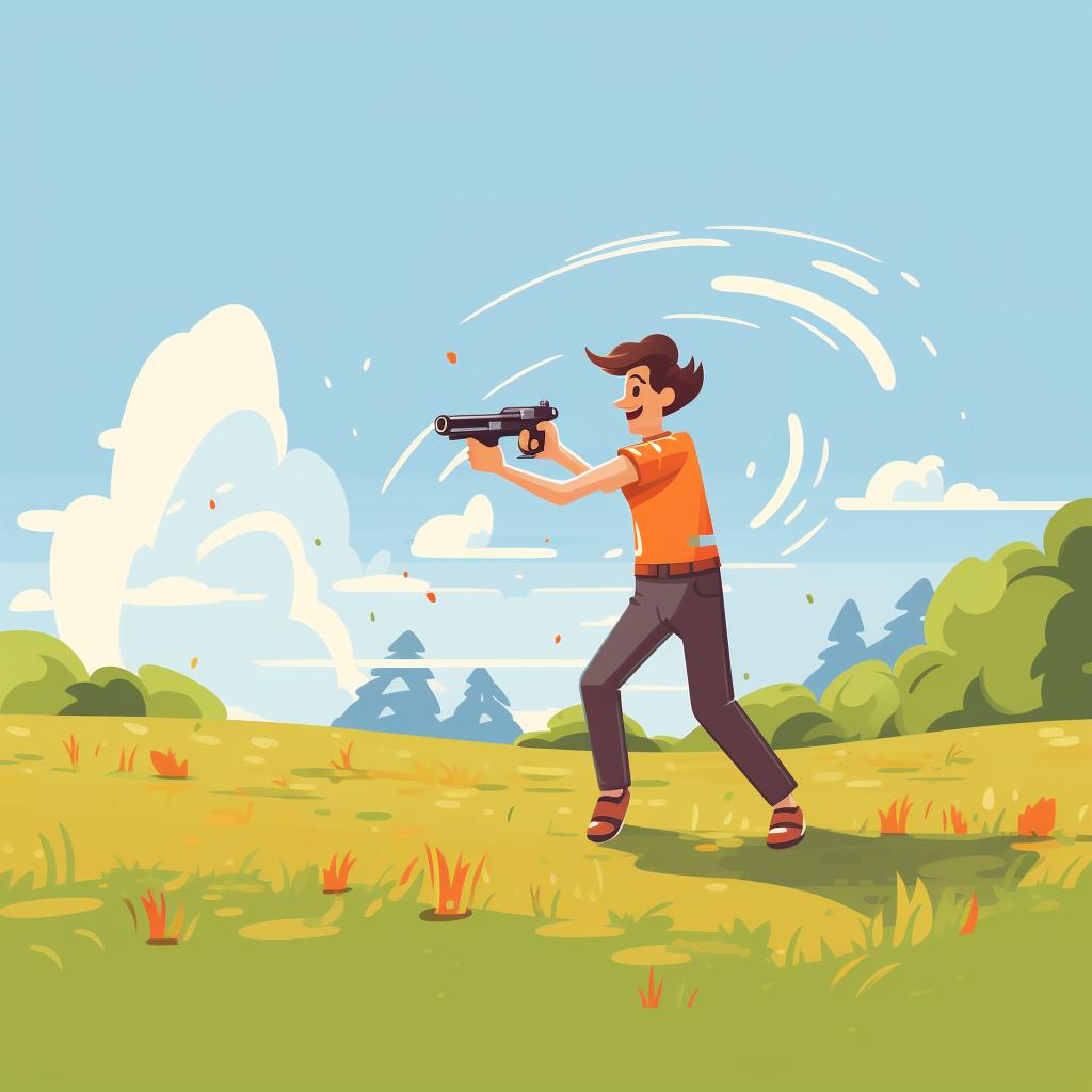 A player practicing with their chosen Nerf gun in an open field